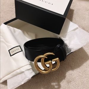 Authentic Gucci Wide leather belt with Double G buckle
